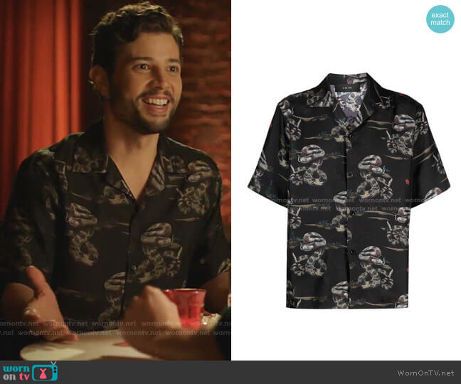 Rattlesnake Short-Sleeve Silk Shirt by Saint Laurent worn by Sam Flores (Rafael de la Fuente) on Dynasty