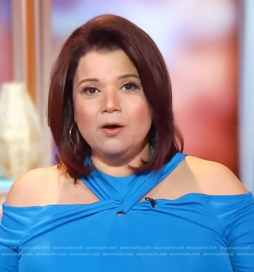 Ana’s blue twist neck top on The View