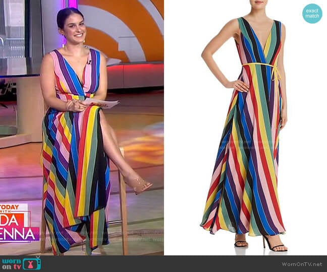 Rainbow Striped Maxi Wrap Dress by Aqua worn by Donna Farizan on Today