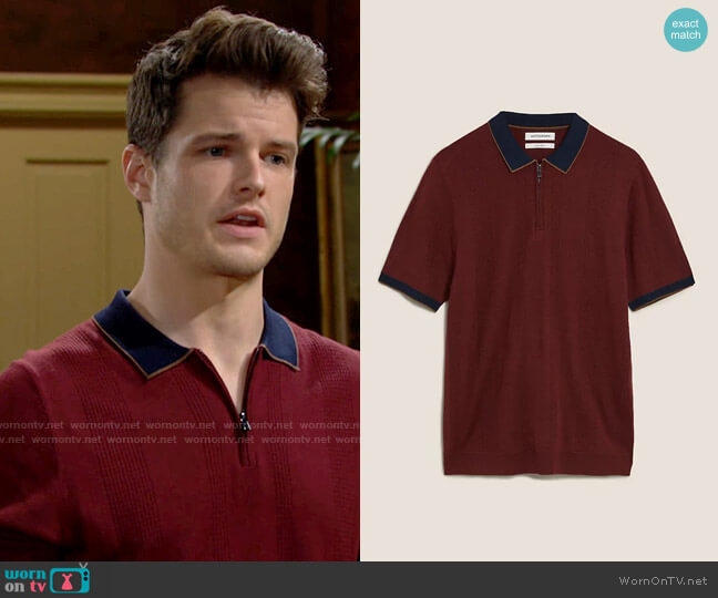 Autograph Textured Knitted Polo Shirt with Silk worn by Kyle Abbott (Michael Mealor) on The Young and the Restless