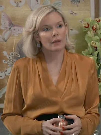 Ava’s yellow gold pleated blouse on General Hospital