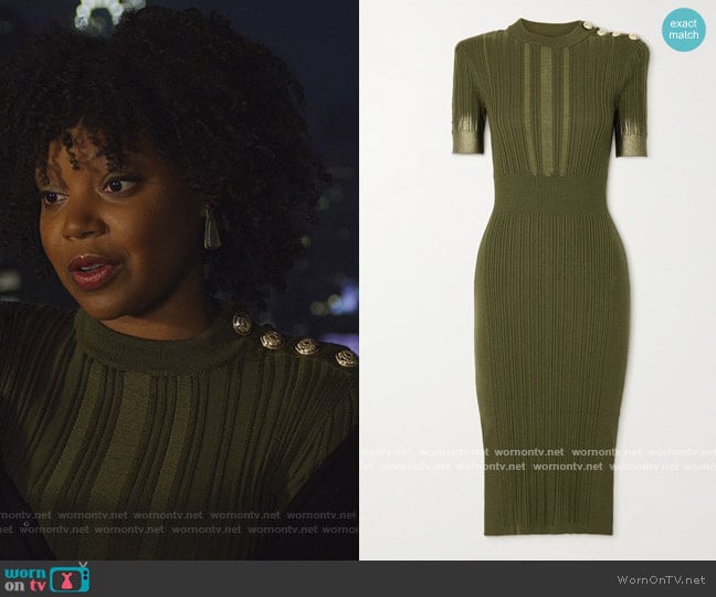 WornOnTV: Bianca’s green button shoulder dress on The Good Fight ...