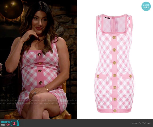 Balmain Gingham Jacquard Dress worn by Steffy Forrester (Jacqueline MacInnes Wood) on The Bold and the Beautiful