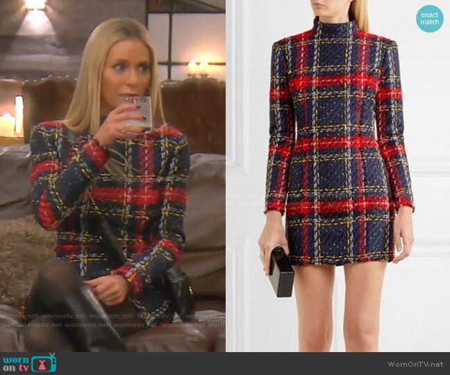 Tartan Tweed Mini Dress by Balmain worn by Dorit Kemsley  on The Real Housewives of Beverly Hills