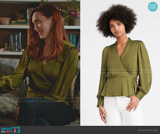 WornOnTV: Abigail’s green satin wrap top on Good Witch | Sarah Power ...