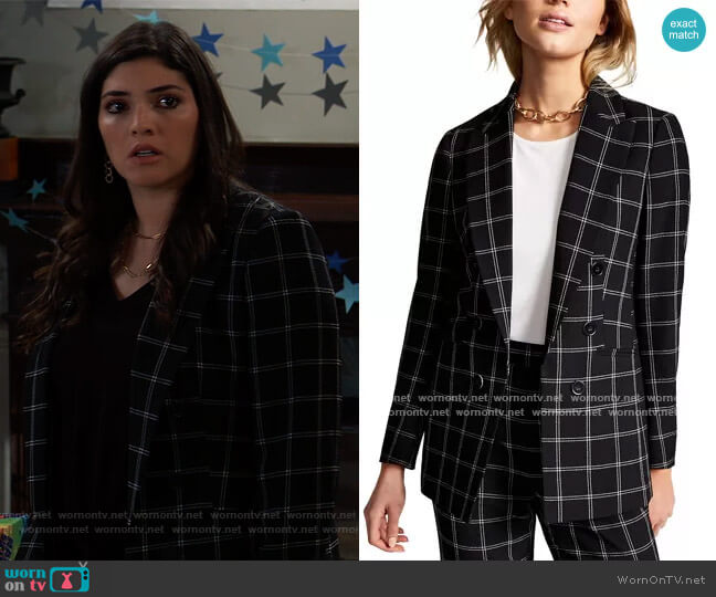 Windowpane Jacket by Bar III worn by Brook Lynn Quartermaine (Amanda Setton) on General Hospital