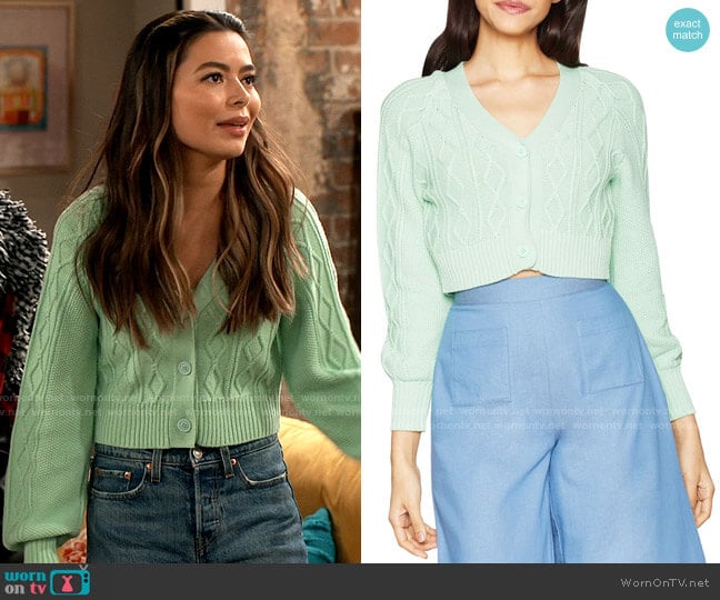 Bcbgeneration Cable-Knit Cropped Cardigan worn by Carly Shay (Miranda Cosgrove) on iCarly