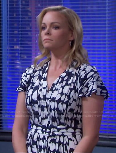 Belle’s blue printed belted dress on Days of our Lives