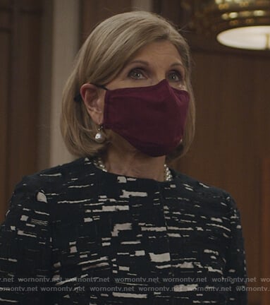 Diane's black and white printed jacket on The Good Fight