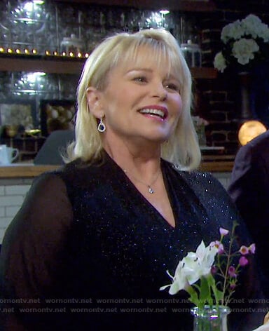 Bonnie's metallic sheer-sleeve dress on Days of our Lives