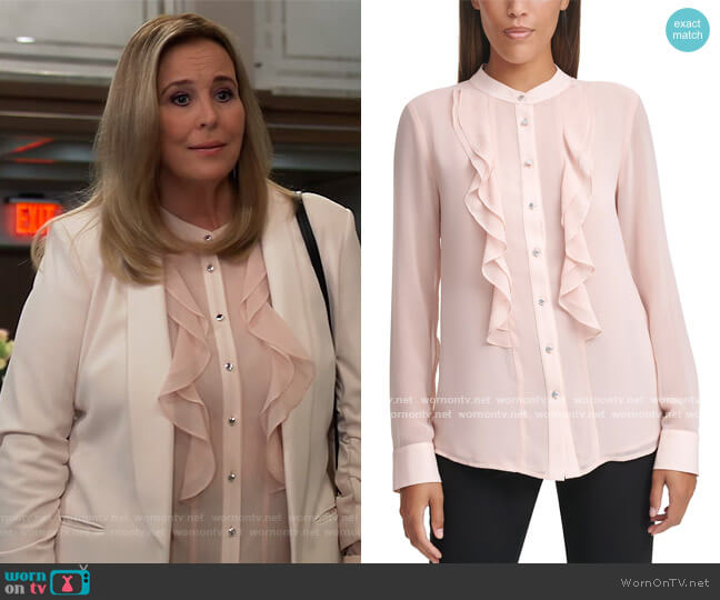 Ruffle Blouse by Calvin Klein worn by Laura Collins (Genie Francis) on General Hospital