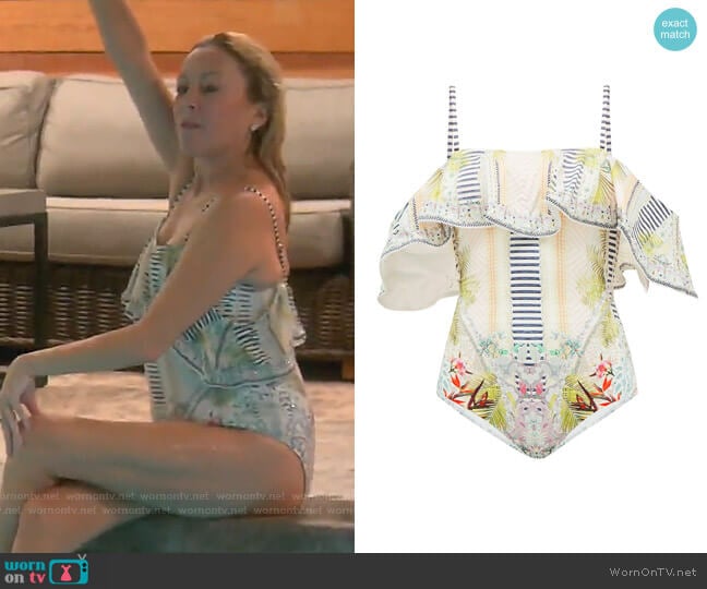 Beach Shack Off-the-Shoulder Swimsuit by Camilla worn by Sutton Stracke on The Real Housewives of Beverly Hills