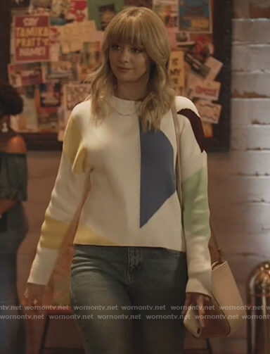 Carrie's white colorblock sweater on All American