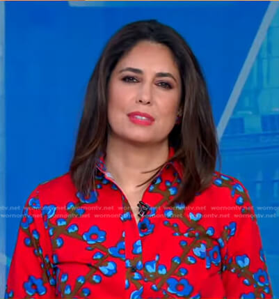 Cecilia’s red and blue floral button down shirt on Good Morning America