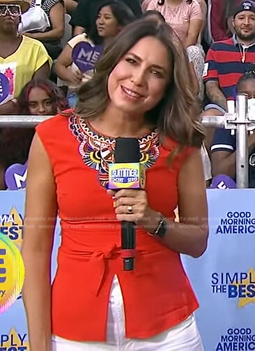 Cecilia's red beaded trim top on Good Morning America