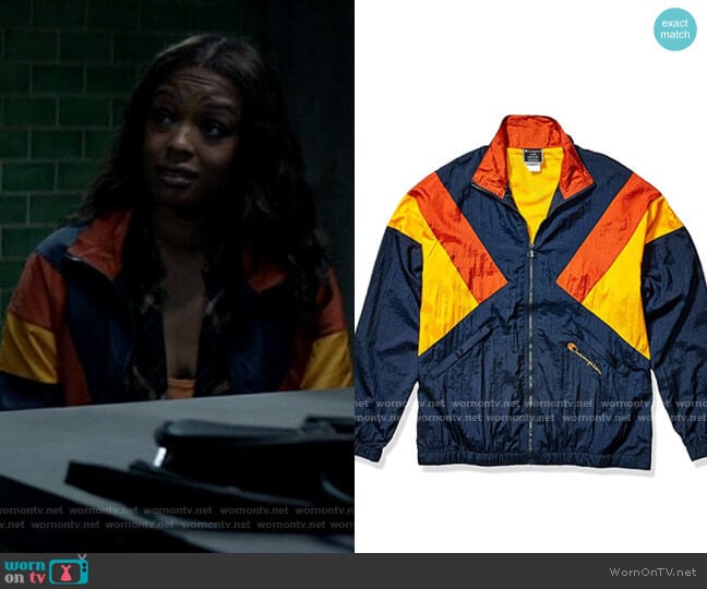 Champion Navy/Burnt Orange/C. Gold Nylon Warm Up Jacket worn by Ryan Wilder (Javicia Leslie) on Batwoman