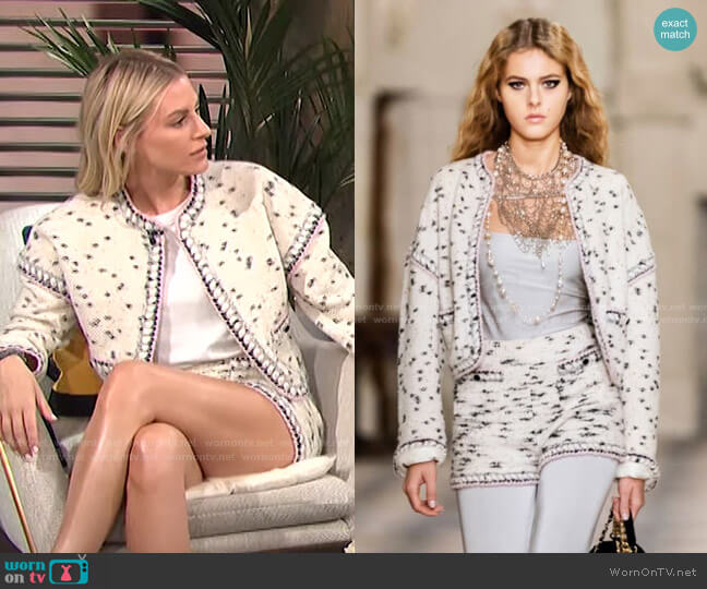 Cashmere, Wool & Alpaca Blend Jacket and Shorts by Chanel worn by Morgan Stewart on E! News