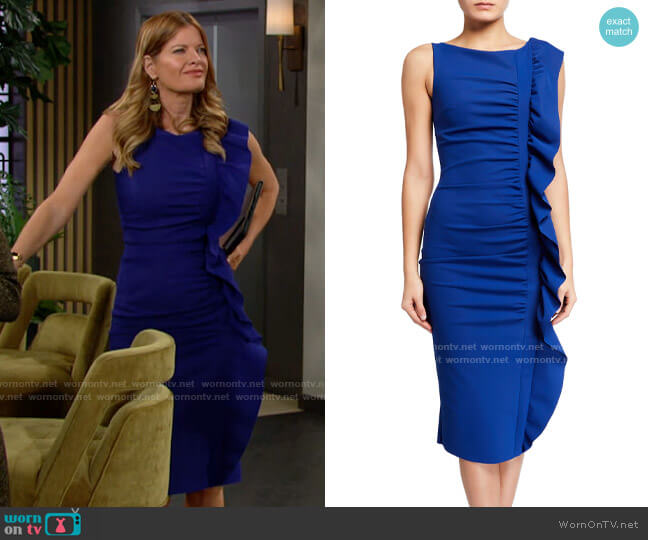 Chiara Boni La Petite Robe Sleeveless Ruffle-Trim Bodycon Dress worn by Phyllis Summers (Michelle Stafford) on The Young and the Restless