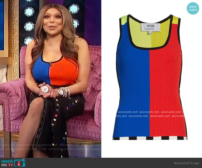 Color Block Ribbed Tank Top by Christopher John Rogers worn by Wendy Williams on The Wendy Williams Show