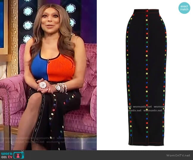 Ultra Slim Button Maxi Skirt by Christopher John Rogers worn by Wendy Williams on The Wendy Williams Show