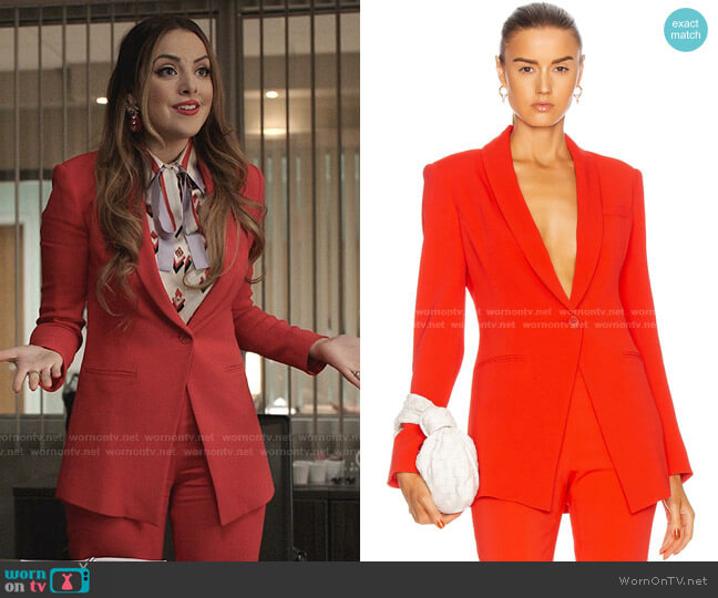 WornOnTV: Fallon’s print tie neck blouse and red blazer on Dynasty ...