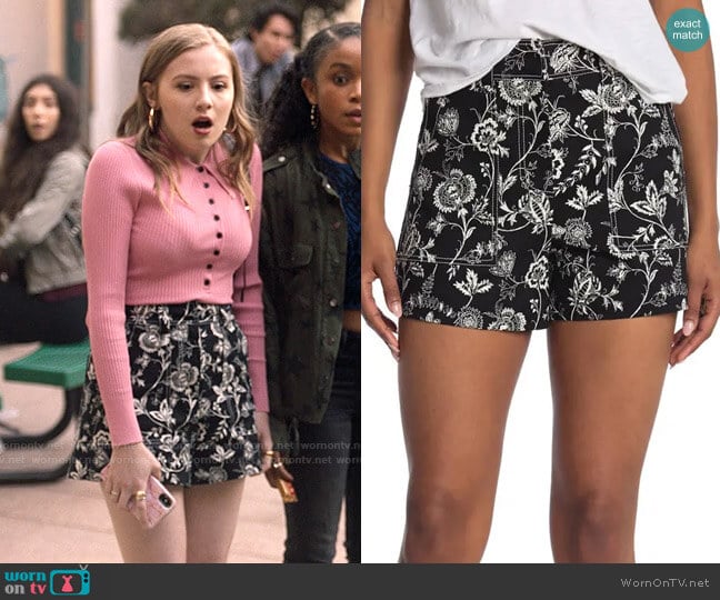 Derek Lam Odette Floral Shorts worn by Lake Meriwether (Bebe Wood) on Love Victor