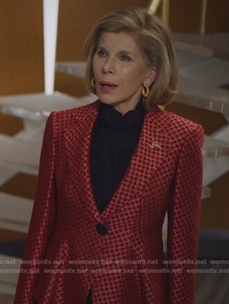 Dianne’s red printed jacquard blazer on The Good Fight