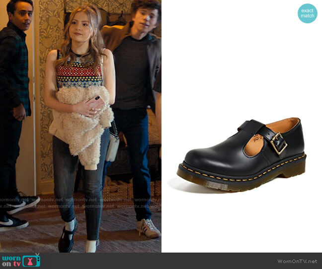 Dr Martens Polley T-Bar Mary Jane Shoes worn by Lake Meriwether (Bebe Wood) on Love Victor