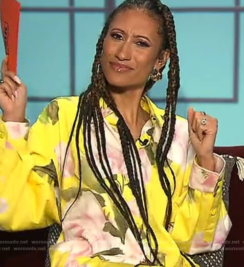 Elaine’s yellow floral oversized blouse on The Talk