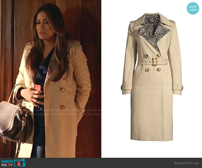 Watson Leopard-Print Trench Coat by Elie Tahari worn by Cristal Jennings (Daniella Alonso) on Dynasty