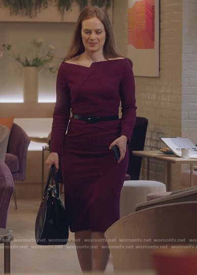 Eva’s purple asymmetric neck dress on The Bold Type