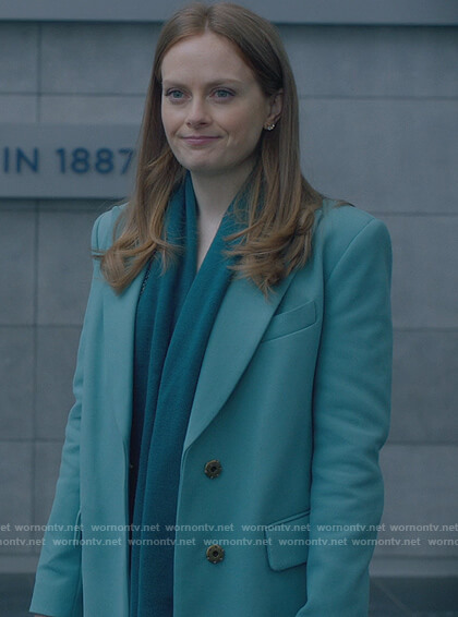 Eva’s turquoise coat on The Bold Type