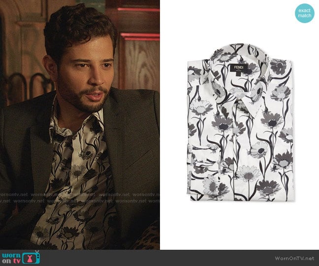 Floral Silk Twill Dress Shirt by Fendi worn by Sam Flores (Rafael de la Fuente) on Dynasty