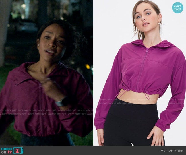 Forever 21 Active Semi-cropped Hooded Windbreaker worn by Mia Brooks (Rachel Hilson) on Love Victor