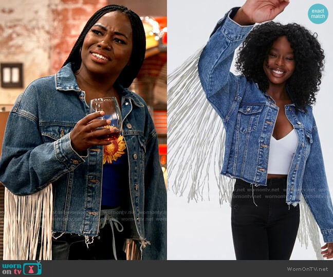 Forever 21 Fringe Denim Jacket worn by Harper (Laci Mosley) on iCarly