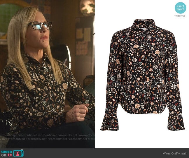 Floral 70s Silk Blouse by Frame worn by Linda Martin (Rachael Harris) on Lucifer