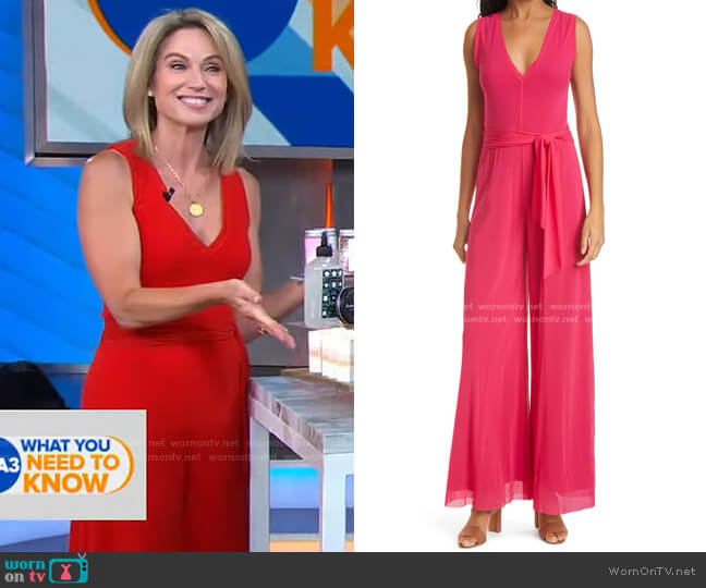 WornOnTV: Amy’s red v-neck sleeveless jumpsuit on Good Morning America ...