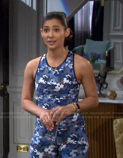 Gabi’s blue floral cropped top and leggings on Days of our Lives