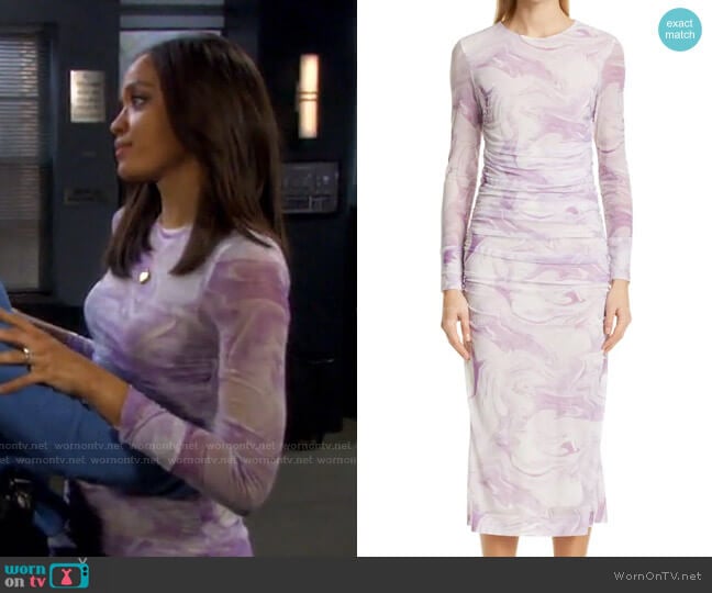 Marble Print Long Sleeve Mesh Midi Dress by Ganni worn by Lani Price (Sal Stowers) on Days of our Lives