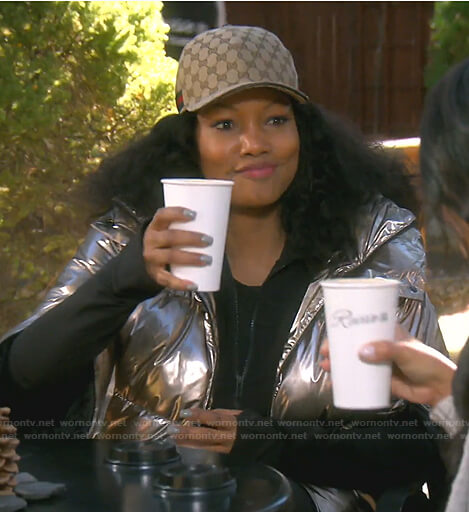 Garcelle’s metallic split sleeve puffer jacket on The Real Housewives of Beverly Hills