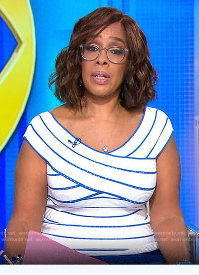 Gayle King’s blue and white striped top on CBS This Morning