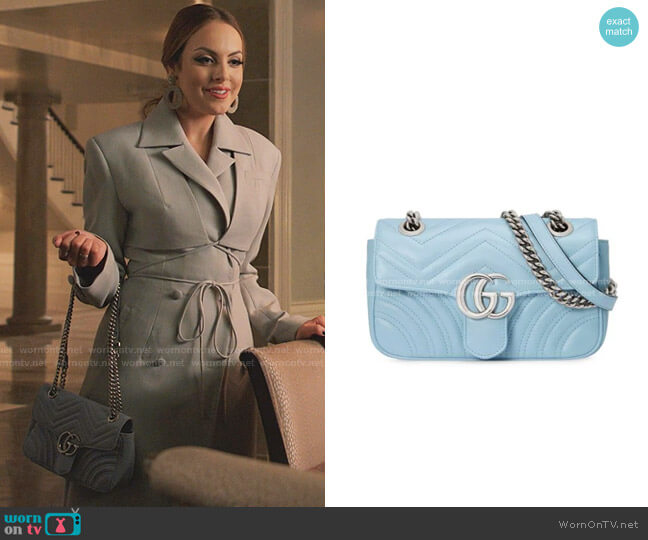 GG Marmont Matelassé Mini Bag by Gucci worn by Fallon Carrington (Elizabeth Gillies) on Dynasty