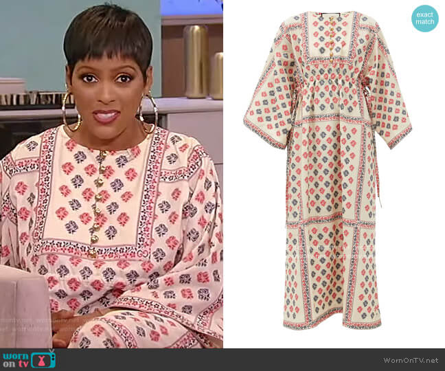 Floral cotton-blend jacquard kaftan dress by Gucci worn by Tamron Hall on Tamron Hall Show