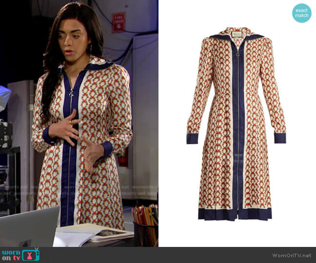 Gucci Guns Print Zip Through Dress worn by Zoe (Kiara Barnes) on The Bold and the Beautiful