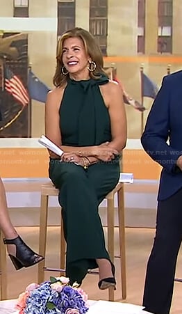 Hoda’s green tie neck jumpsuit on Today