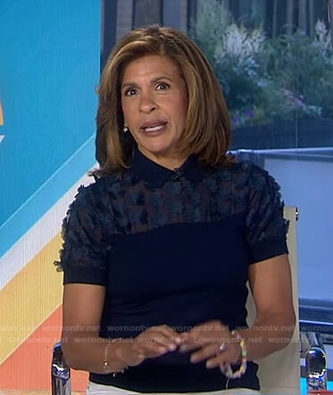 hoda’s navy floral embellished top on Today