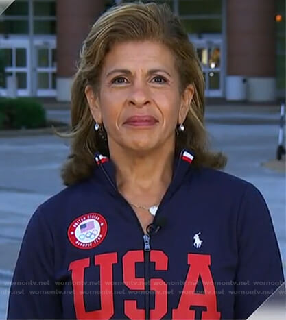 Hoda’s navy and red USA track jacket on Today