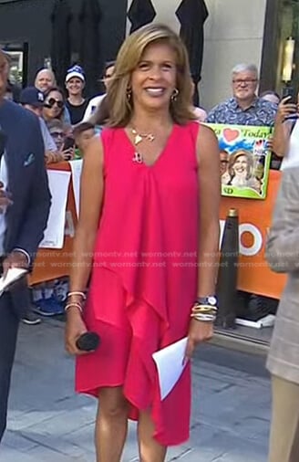 Hoda’s pink ruffle front sleeveless dress on Today