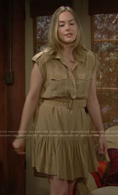 Hope’s khaki shirtdress on The Bold and the Beautiful