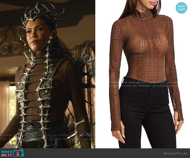 Kenzie Croc-Print Turtleneck Bodysuit by I AM GIA worn by Mazikeen (Lesley-Ann Brandt) on Lucifer